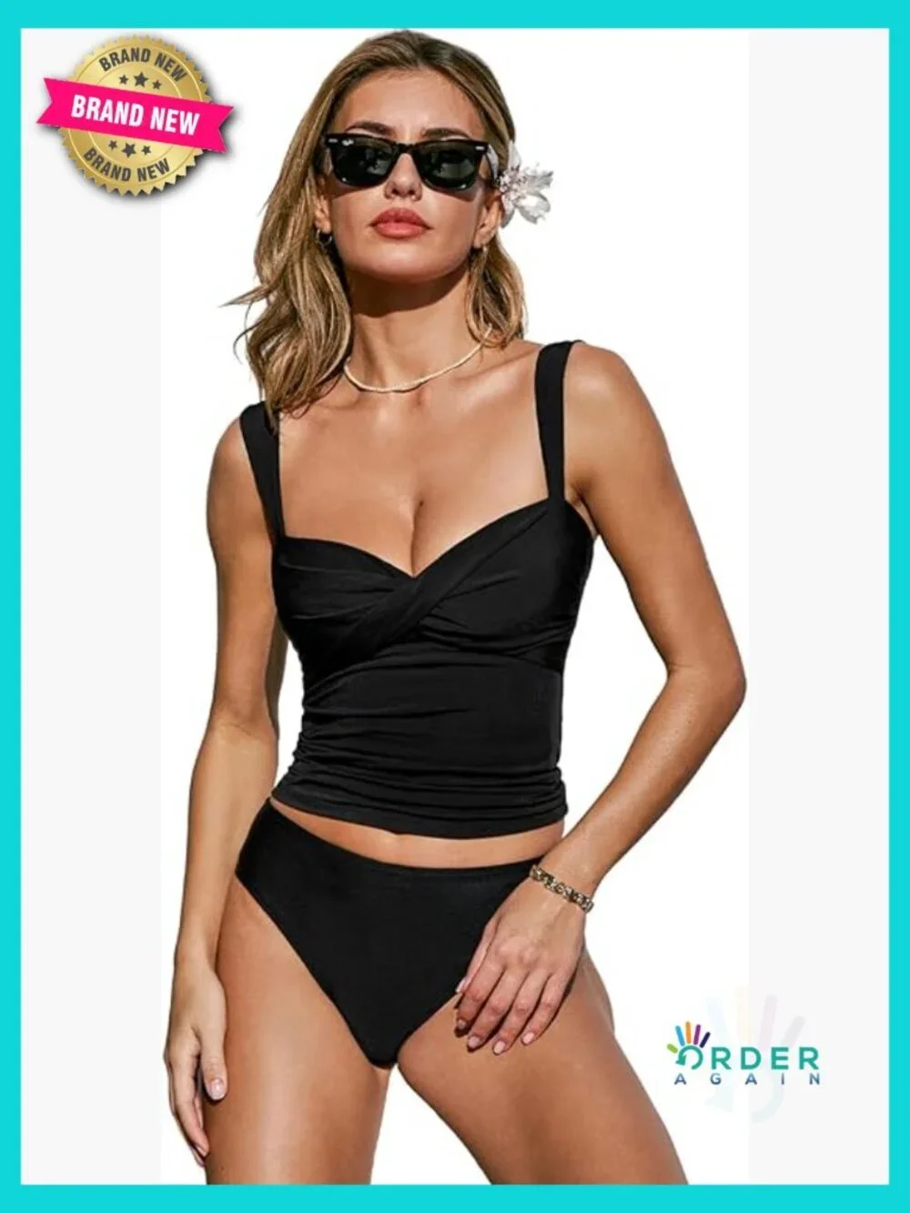 Sweetheart Neck Tankini Set Mid Rise Adjustable Wide Straps Recycled Materials